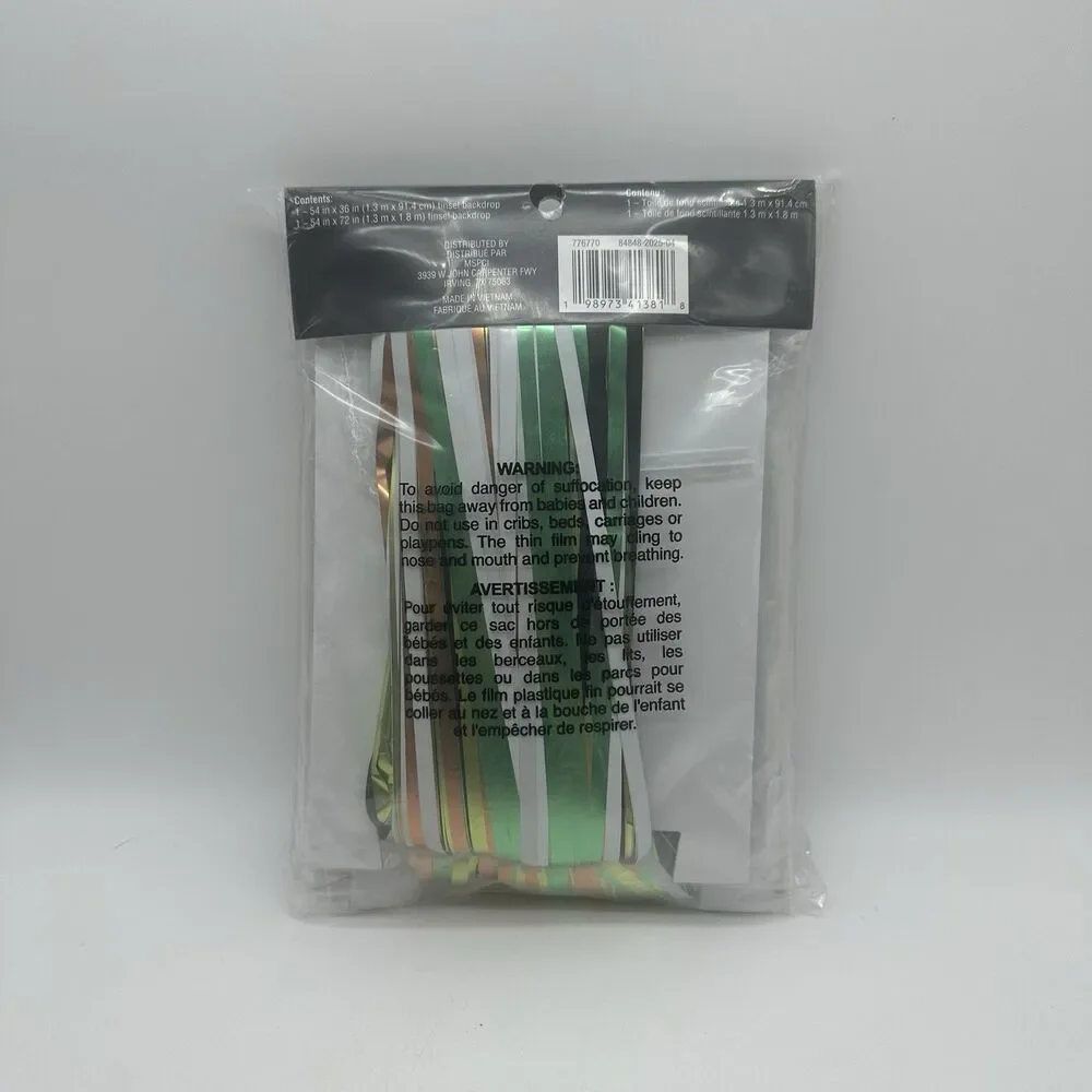 Celebrate It Halloween Tinsel Backdrop 2 Pc Metallic Fringe Orange Green Black
